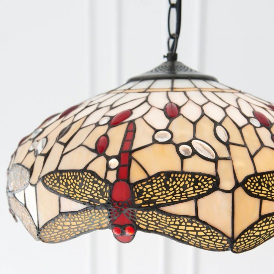 51494-001 Satin Black 3 Light Pendant with Tiffany Glass