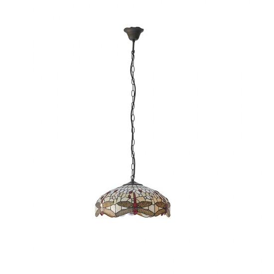 51494-001 Satin Black 3 Light Pendant with Tiffany Glass