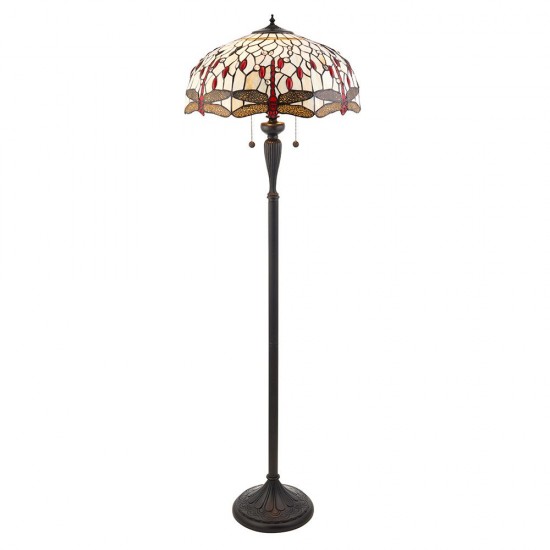 51298-001 Satin Black 2 Light Floor Lamp with Tiffany Glass