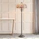 51298-001 Satin Black 2 Light Floor Lamp with Tiffany Glass