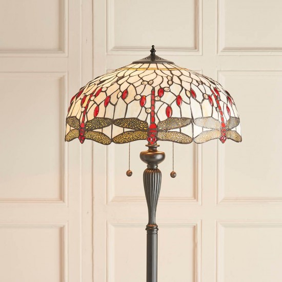 51298-001 Satin Black 2 Light Floor Lamp with Tiffany Glass
