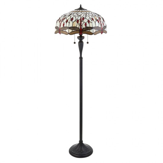 51298-001 Satin Black 2 Light Floor Lamp with Tiffany Glass