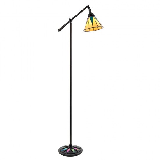 51820-001 Satin Black Floor Lamp with Tiffany Glass