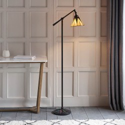 51820-001 Satin Black Floor Lamp with Tiffany Glass