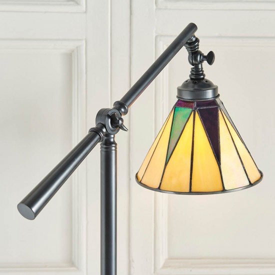 51820-001 Satin Black Floor Lamp with Tiffany Glass
