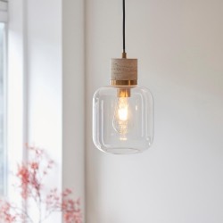78822-001 Natural Travertine Stone Pendant with Clear Glass