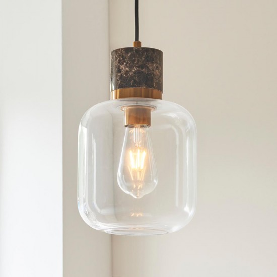 78823-001 Dark Brown Emperador Marble Pendant with Clear Glass