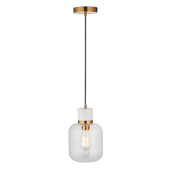 78825-001 White Volakas Marble Pendant with Clear Glass