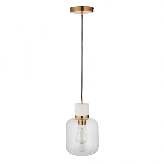 78825-001 White Volakas Marble Pendant with Clear Glass