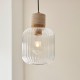78828-001 Natural Travertine Stone Pendant with Clear Ribbed Glass