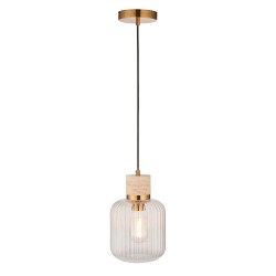 78828-001 Natural Travertine Stone Pendant with Clear Ribbed Glass