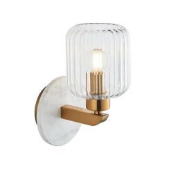 78830-001 White Volakas Marble Wall Lamp with Clear Ribbed Glass