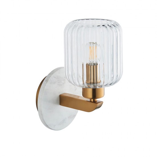78830-001 White Volakas Marble Wall Lamp with Clear Ribbed Glass