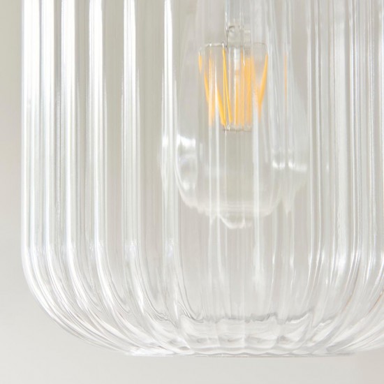 78831-001 White Volakas Marble Pendant with Clear Ribbed Glass