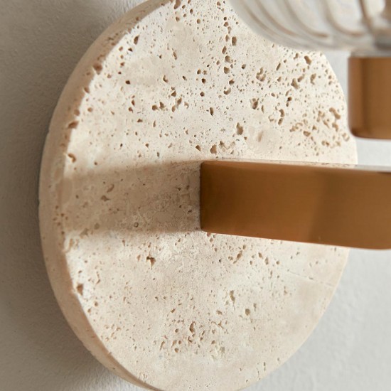 78832-001 Natural Travertine Stone Wall Lamp with Clear Ribbed Glass