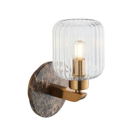 78833-001 Dark Brown Emperador Marble Wall Lamp with Clear Ribbed Glass