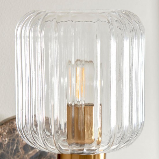 78833-001 Dark Brown Emperador Marble Wall Lamp with Clear Ribbed Glass
