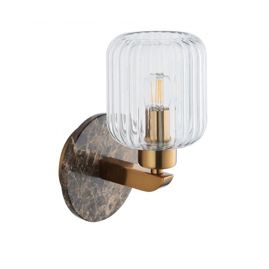 78833-001 Dark Brown Emperador Marble Wall Lamp with Clear Ribbed Glass