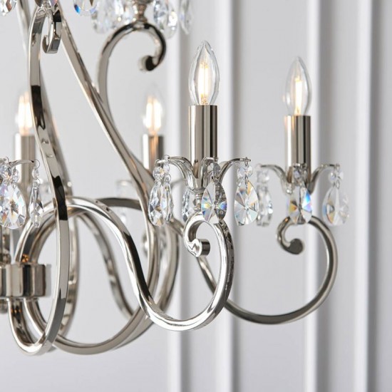 51033-001 Polished Nickel 12 Light Chandelier with Crystal