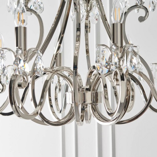 51033-001 Polished Nickel 12 Light Chandelier with Crystal
