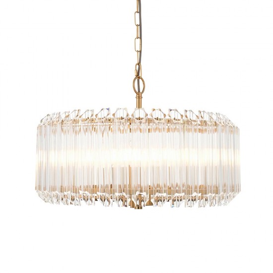 78745-001 Brushed Aged Brass 5 Light Pendant with Clear Glass Rods