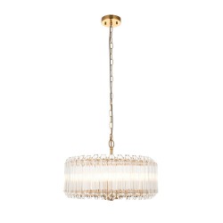 78745-001 Brushed Aged Brass 5 Light Pendant with Clear Glass Rods