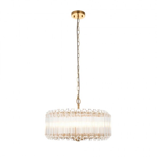 78745-001 Brushed Aged Brass 5 Light Pendant with Clear Glass Rods