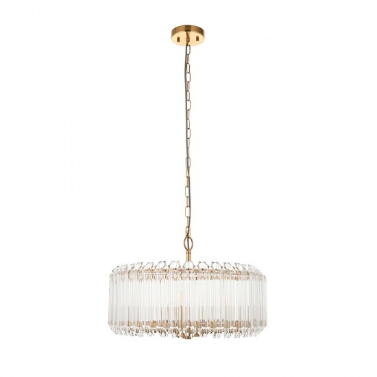 78745-001 Brushed Aged Brass 5 Light Pendant with Clear Glass Rods