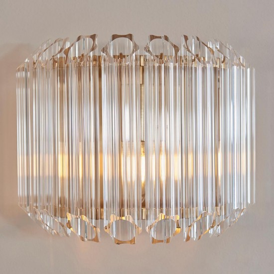 78746-001 Brushed Aged Brass Wall Lamp with Clear Glass Rods