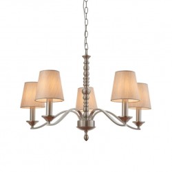 1379-001 Satin Nickel 5 Light Centre Fitting with Natural Cotton Shades