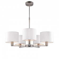 31650-001 Nickel 5 Light Centre Fitting with White Shades 31650-001 Nickel 5 Light Centre Fitting with White Shades