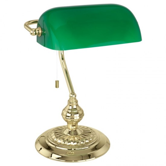 2292-002 Brass Banker Lamp with Green Glass