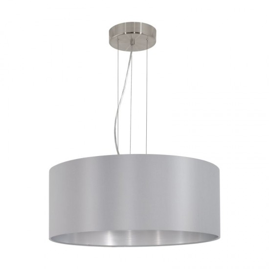 30964-002 Nickel 3 Light Pendant with Grey & Silver Shade