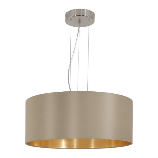 30965-002 Nickel 3 Light Pendant with Taupe & Gold Shade