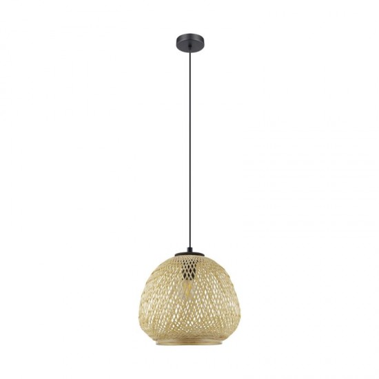 61091-002 Black Pendant with Natural Wooden Shade