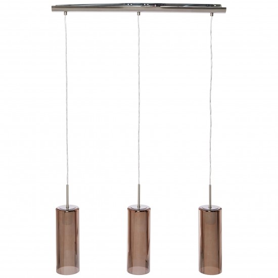 61130-002 Nickel 3 Light over Island Fitting with Copper & Smoked Glasses