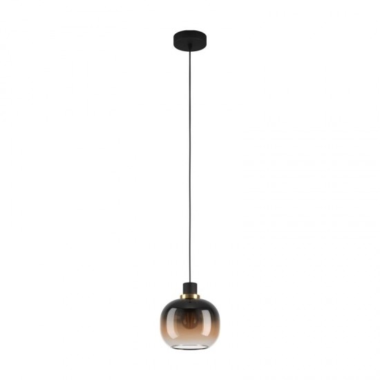 64288-002 Black Pendant with Black, Brown, Clear Glass