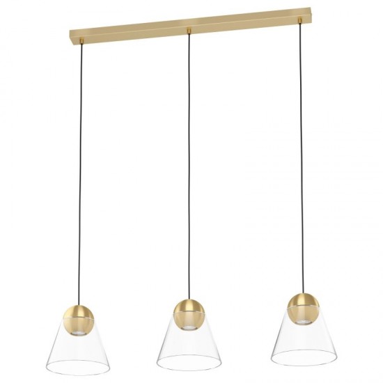 64300-002 Clear Glass & Brushed Gold 3 Light over Island Fitting 64300-002 Clear Glass & Brushed Gold 3 Light over Island Fitting