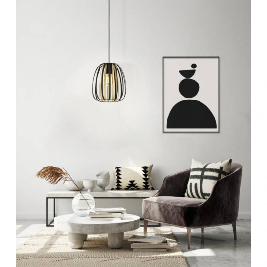64317-002 - Free LED Globe Bulb Included - Black & Gold Pendant
