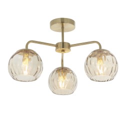 61406-001 Brushed Brass 3 Light Semi-Flush with Amber Glasses 61406-001 Brushed Brass 3 Light Semi-Flush with Amber Glasses