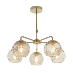61373-001 Brushed Brass 5 Light Pendant with Amber Glasses 61373-001 Brushed Brass 5 Light Pendant with Amber Glasses