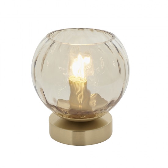 61451-001 Brushed Brass Table Lamp with Amber Glass