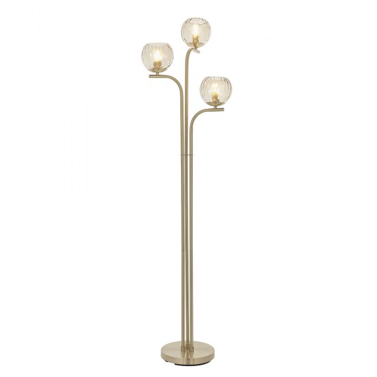 61359-001 Brushed Brass 3 Light Floor Lamp with Amber Glasses