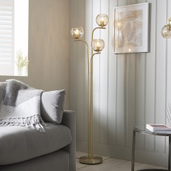 61359-001 Brushed Brass 3 Light Floor Lamp with Amber Glasses 61359-001 Brushed Brass 3 Light Floor Lamp with Amber Glasses