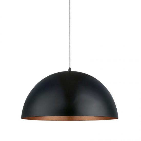 black pendant light with copper inside