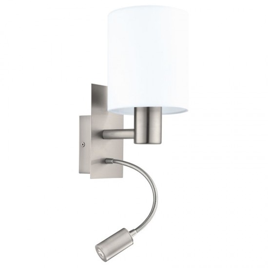 20373-002 Nickel Bedside Wall Lamp with White Shade