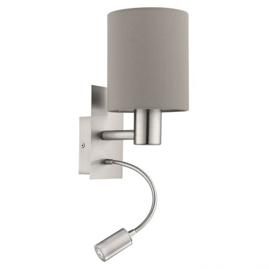 20374-002 Nickel Bedside Wall Lamp with Taupe & White Shade