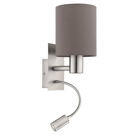 20376-002 Nickel Bedside Wall Lamp with Brown & White Shade