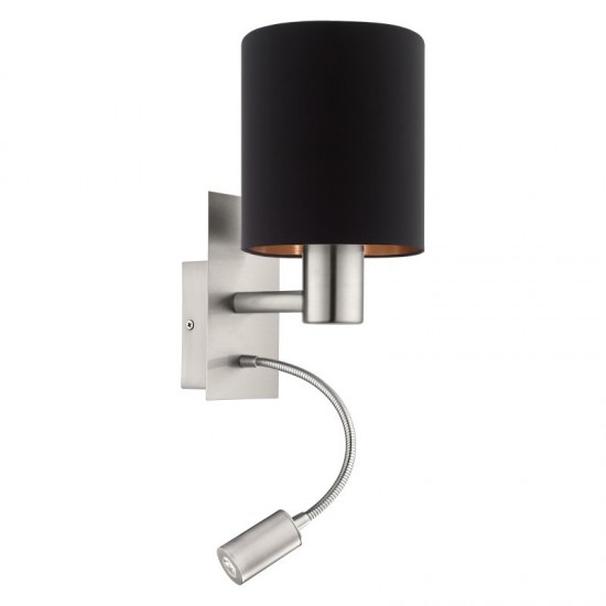 20377-002 Nickel Bedside Wall Lamp with Black & Copper Shade