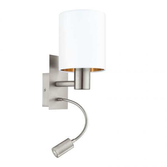 20378-002 Nickel Bedside Wall Lamp with White & Copper Shade